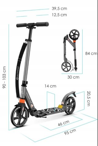 CITY SCOOTER MIEJSKI PRO-S Z DUŻYMI KOŁAMI I AMORTYZACJĄ 205MM