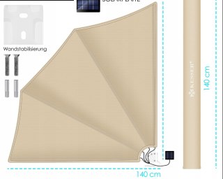 BALKONOWA MARKIZA LED SOLARNA OCHRONNA PRZED SŁOŃCEM WIATREM WZROKIEM