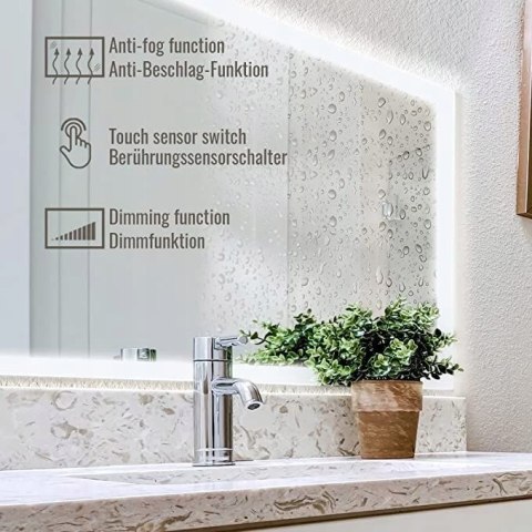 LUSTRO LED DO ŁAZIENKI 50X70 Z FUNKCJĄ ANTYZAPAROWĄ ŚCIEMNIANE