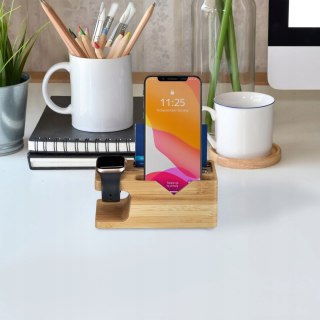 STACJA ŁADUJĄCA ORGANIZER BAMBUSOWY NA TELEFON I SMARTWATCH