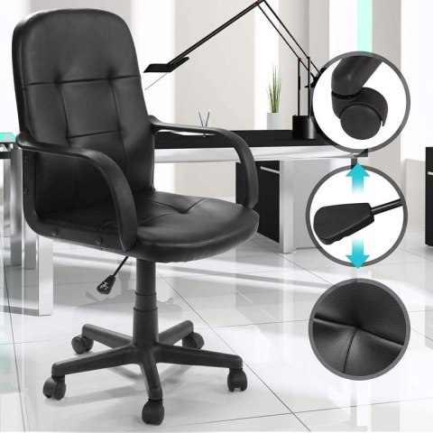 FOTEL BIUROWY OBROTOWY ERGONOMICZNY Z PODŁOKIETNIKAMI CZARNY FOTEL BIUROWY OBROTOWY ERGONOMICZNY Z PODŁOKIETNIKAMI CZARNY