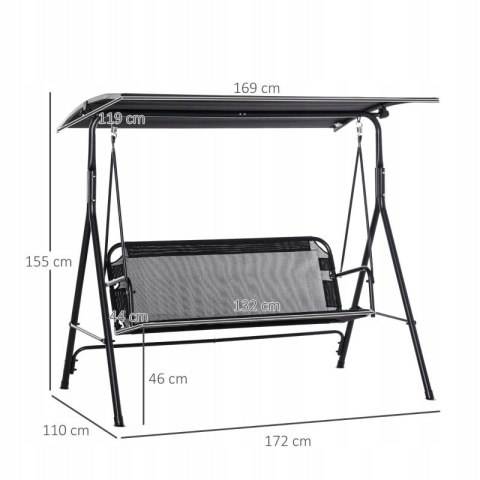 Huśtawka ogrodowa wolnostojąca Outsunny 206 x 116cm - CZARNA Huśtawka ogrodowa wolnostojąca Outsunny 206 x 116cm - CZARNA