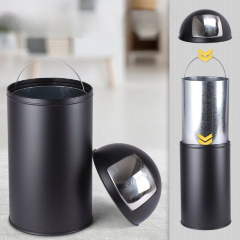 Jago Kosz z pokrywą push, 50 l, stal nierdzewna, czarny
