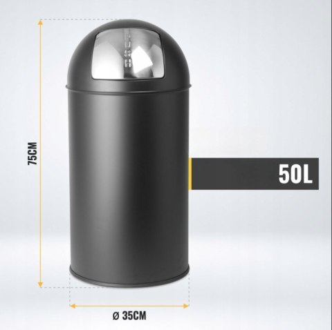 Jago Kosz z pokrywą push, 50 l, stal nierdzewna, czarny
