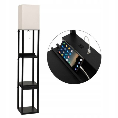 LAMPA PODŁOGOWA Z PÓŁKĄ USB SZUFLADĄ DO SALONU SYPIALNI BIURA LAMPA PODŁOGOWA Z PÓŁKĄ USB SZUFLADĄ DO SALONU SYPIALNI BIURA
