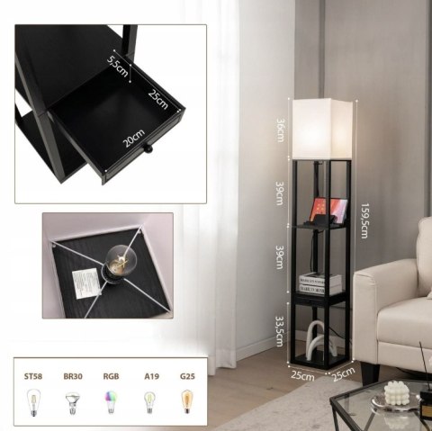 LAMPA PODŁOGOWA Z PÓŁKĄ USB SZUFLADĄ DO SALONU SYPIALNI BIURA LAMPA PODŁOGOWA Z PÓŁKĄ USB SZUFLADĄ DO SALONU SYPIALNI BIURA