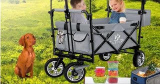 SKŁADANY WÓZEK TURYSTYCZNY Z DACHEM TRANSPORTOWY 80KG SZARY