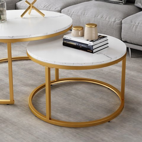 STOLIK KAWOWY OKRĄGŁY ZESTAW 2W1 DO SALONU NOWOCZESNY DESIGN