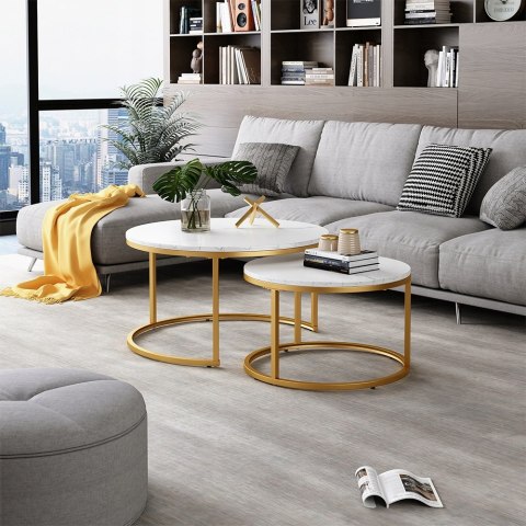 STOLIK KAWOWY OKRĄGŁY ZESTAW 2W1 DO SALONU NOWOCZESNY DESIGN