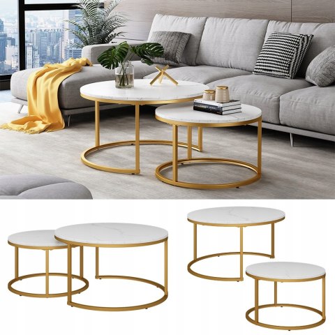 STOLIK KAWOWY OKRĄGŁY ZESTAW 2W1 DO SALONU NOWOCZESNY DESIGN