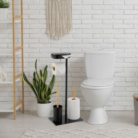 ZESTAW WC STOJĄCY Z PÓŁKĄ SZCZOTKA UCHWYT PAPIERU BAMBUS