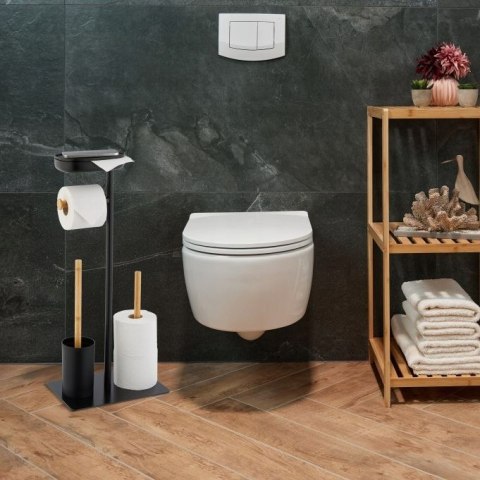 ZESTAW WC STOJĄCY Z PÓŁKĄ SZCZOTKA UCHWYT PAPIERU BAMBUS