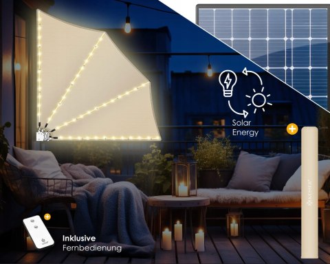 BALKONOWA MARKIZA LED SOLARNA OCHRONNA PRZED SŁOŃCEM WIATREM WZROKIEM