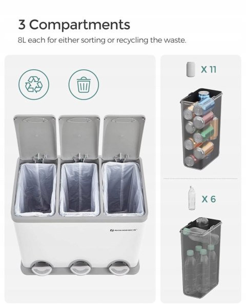 KOSZ NA ŚMIECI 3 KOMORY SEGREGACJA PEDAŁY RECYKLING KUCHNIA