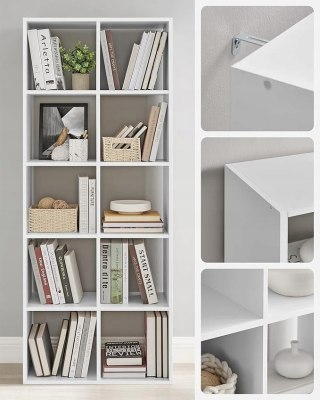 REGAŁ NA KSIĄZKI BIBLIOTECZNY SKANDYNAWSKI BIAŁY NOWOCZESNY WĄSKI