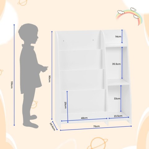 Regał Montessori dziecięcy 4 półki + 3 schowki biały 90 cm
