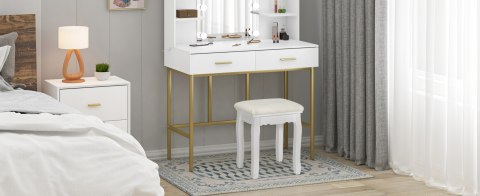 Stołek do makijażu biały z aksamitu 135kg MDF drewno elegancki WOLTU