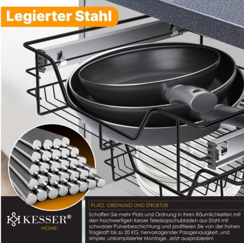Szuflada teleskopowa CARGO CZARNA KUCHENNA Wysuwany kosz 50 KESSER KKS-50
