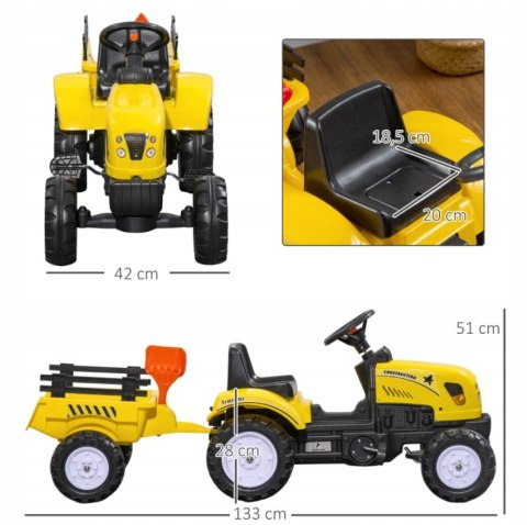 TRAKTOR NA PEDAŁY Z PRZYCZEPĄ DLA DZIECI POJAZD BUDOWLANY